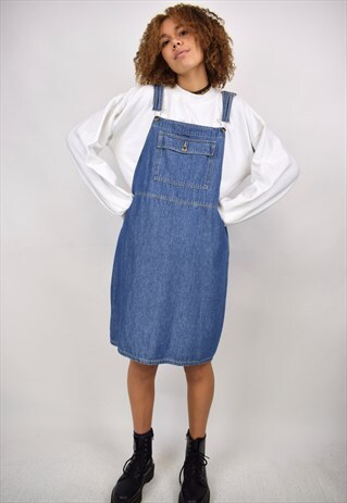 VINTAGE 90S BLUE DENIM DUNGAREE POCKET DRESS