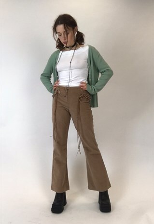 BLUSH PINK/BEIGE CORDUROY FLARED TROUSERS