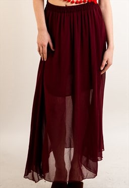 Chiffon Maxi Skirt with Underlay in Burgundy 