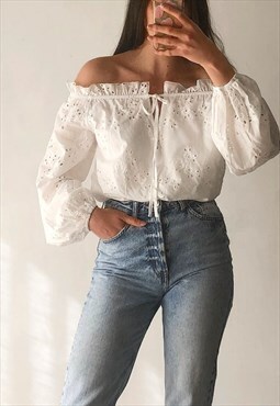 White Broderie Bardot Top