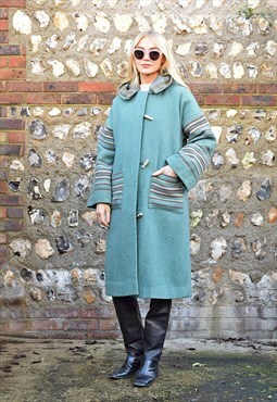 REVIVAL Vintage Wool Duffle Coat 70s Hand Made Green