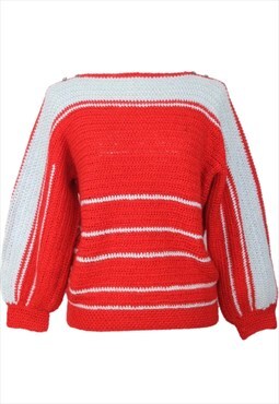 Vintage 60s Sweater Jumper Mod Bright Red Striped Crochet 