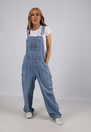 VINTAGE B.U.M EQUIPMENT DENIM DUNGAREES WIDE LEG UK 16 (F6Q)