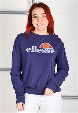 Vintage Ellesse Sweatshirt in Navy Pullover Jumper UK 14