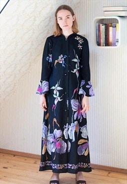 Black floral wide sleeve maxi dress