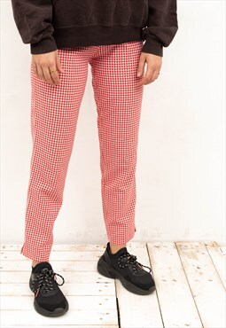 Check W28 L30 Pants Tapered Leg High Waisted Trousers Plaid