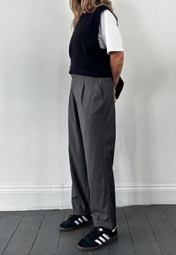 Burberry Vintage Trousers 90s Wool Tailored Print Grey W30