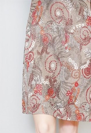 VINTAGE 1970'S RED & SILVER METALLIC FLORAL MINI DRESS