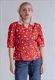 VINTAGE 80S FITTED PUFFY SLEEVE BLOUSE IN MULTI POKA DOT M