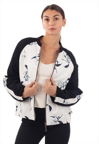 FLORAL PRINT QUILTED BOMBER PUFFER JACKET IN WHITE COLOR 