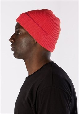 54 Floral Ski Trawler Ribbed Beanie Hat - Fire Red