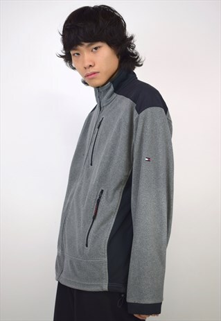 VINTAGE 90S TOMMY HILFIGER GREY FLEECE JACKET