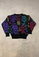 VINTAGE KNITTED JUMPER ABSTRACT FLOWER PATTERNED SWEATER