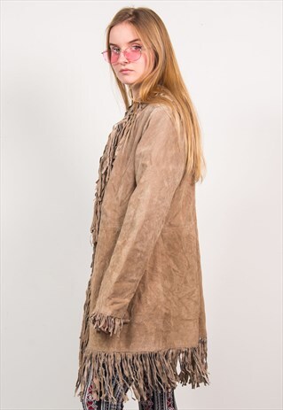 VINTAGE LIGHT BROWN SUEDE TASSEL FRINGE JACKET
