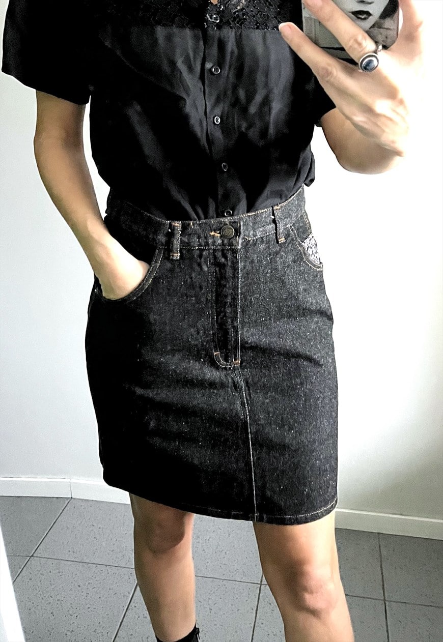 Black denim hotsell skirt outfit 5t