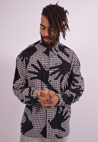 MOSCHINO MENS VINTAGE SHIRT XL BLACK CHECK 90S