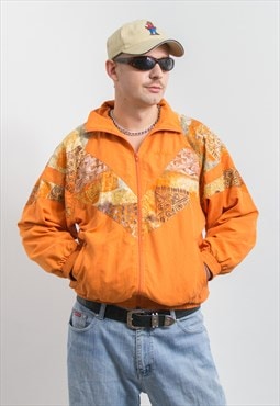 Vintage 90's track jacket in orange windbreaker men size L