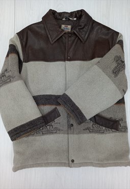 Vintage 90s Coat Grey Brown Stripe 