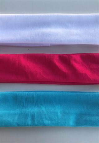 WHITE PINK BLUE COTTON HEADBAND BUNDLE