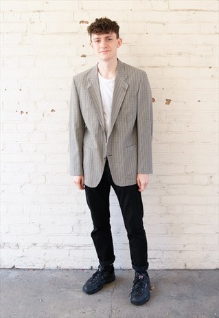 80'S VINTAGE HARRODS BY SIDI GREY CHECK LIGHTWEIGHT BLAZER