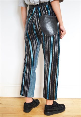 RARE COMME DES GARCON LEATHER TAPESTRY JEANS