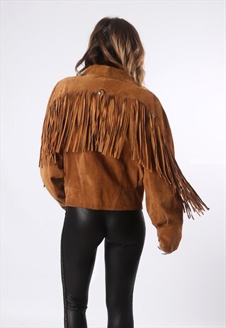 TASSEL FRINGE JACKET SUEDE LEATHER BOHEMIAN UK 14 (EDW)