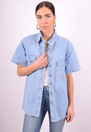 WOMENS VINTAGE DENIM SHIRT MEDIUM BLUE 90'S