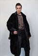 GOTHIC FAUX FUR COAT BELTED UTILITY TRENCH JACKET IN BLACK