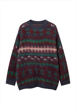 Geometric sweater ethnic pattern knitted jumper grunge top