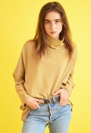 90'S RETRO NEUTRAL OVERSIZED ROLL NECK BLOUSE TOP