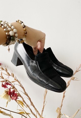 VINTAGE 80S PAUL GREEN BLACK HEELS SHOES PUMPS MINIMALIST