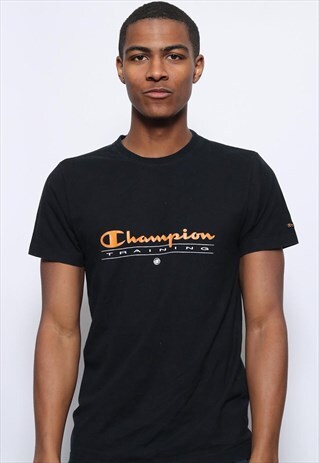 VINTAGE CHAMPION BIG LOGO SPELLOUT T-SHIRT BLACK