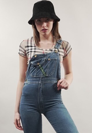 VINTAGE 90'S KEY MID-BLUE PETITE DUNGAREES