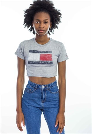 NEW REWORKED TOMMY HILFIGER CROP TOP BIG LOGO 90S X 1.8