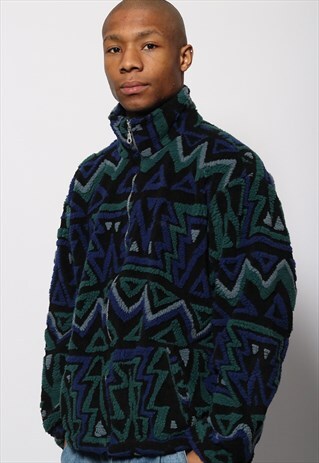 VINTAGE SERGIO TACCHINI PATTERN LOGO FLEECE BLUE GREEN