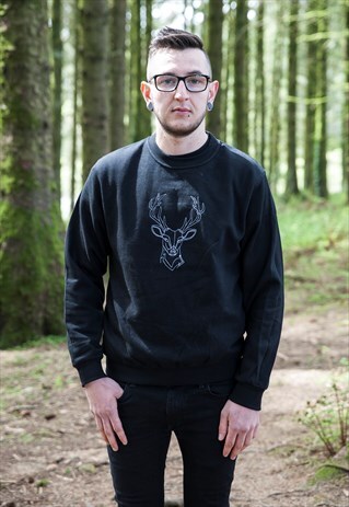 BLACK STAG EMBROIDERED SWEATSHIRT