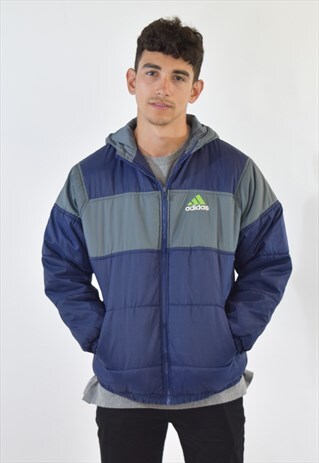 VINTAGE 90S BLUE GREY ADIDAS PUFFA PARKA JACKET