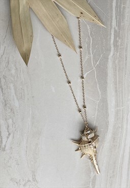 Gold Cream Faux Natural Shell Dainty Charm Pendant  Necklace