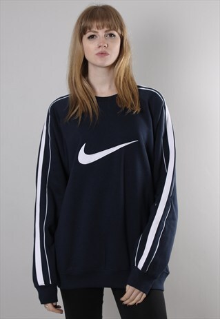 VINTAGE 90S NIKE BLUE TICK LOGO SWEATSHIRT JUMPER