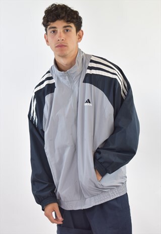 VINTAGE 90S GREY ADIDAS TRACKSUIT TOP JACKET
