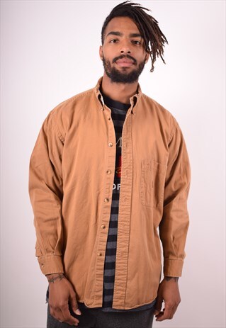 NAUTICA MENS VINTAGE DENIM SHIRT MEDIUM BROWN 90S