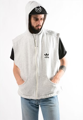 GREY ADIDAS SLEEVELESS HOODIE.