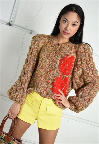 VINTAGE 80S PUFF SLEEVE PARIS CHIC KNIT CHUNKY CARDIGAN
