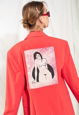 Vintage Blazer 90s Reworked Feminist Patch Coral Jacket