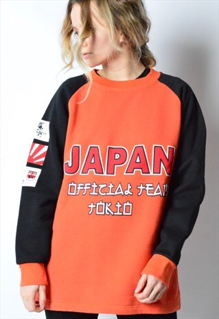 VINTAGE 90S ORANGE COLOUR BLOCK JAPAN TOKYO SWEATSHIRT