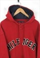 TOMMY HILFIGER 90S CENTRE SPELLOUT MIDDLE LOGO RED HOODIE L