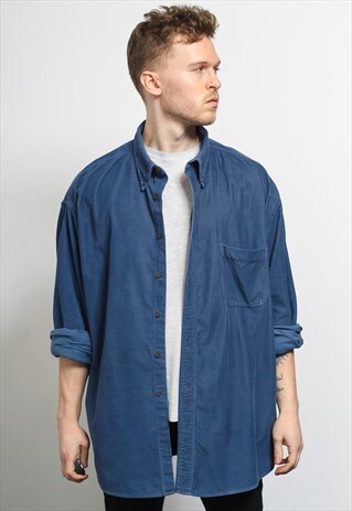 VINTAGE CORDUROY CORD SHIRT BLUE