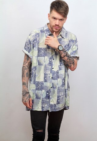 1990'S VINTAGE MULTI-ABSTRACT PRINT SHIRT IN MULTI COLOUR