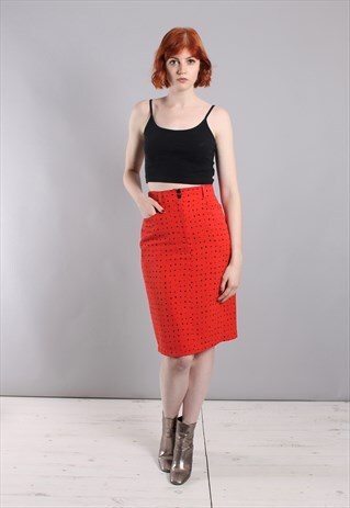 VINTAGE 80S RED PATTERNED PENCIL SKIRT