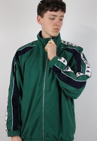 VINTAGE KAPPA GREEN PATTERNED SOFT ZIP-UP JACKET